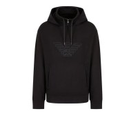 EMPORIO ARMANI SWEATSHIRT BLACK CON MAXI LOGO AQUILA E CAPPUCCIO 