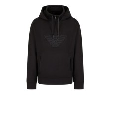 EMPORIO ARMANI SWEATSHIRT BLACK CON MAXI LOGO AQUILA E CAPPUCCIO 