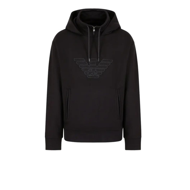 EMPORIO ARMANI SWEATSHIRT BLACK CON MAXI LOGO AQUILA E CAPPUCCIO 
