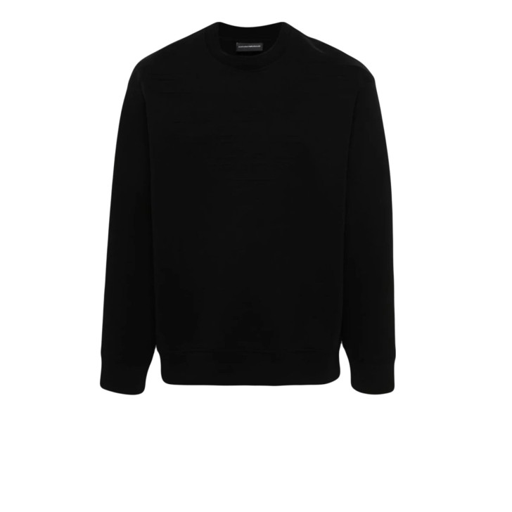 EMPORIO ARMANI SWEATSHIRT BLACK IN COTONE CON MAXI LOGO AQUILA TONO SU TONO	