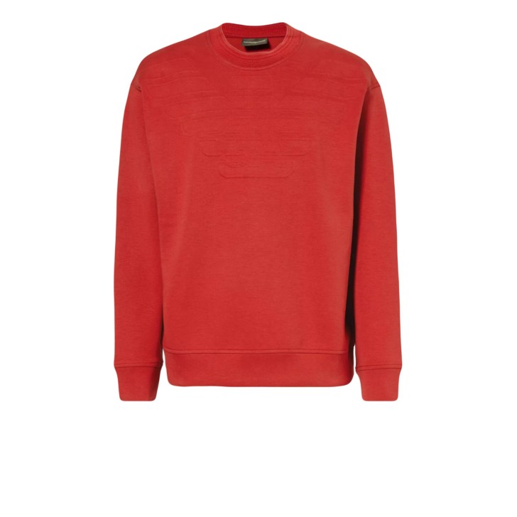 EMPORIO ARMANI SWEATSHIRT RED IN COTONE CON MAXI LOGO AQUILA TONO SU TONO	