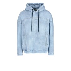 EMPORIO ARMANI SWEATSHIRT DENIM BLU CHIARO CON CAPPUCCIO E LOGO LETTERING