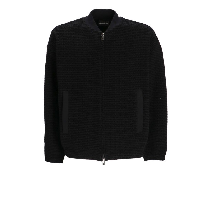 EMPORIO ARMANI SWEATSHIRT BLACK CON ZIP E LOGO LETTERING ALL OVER