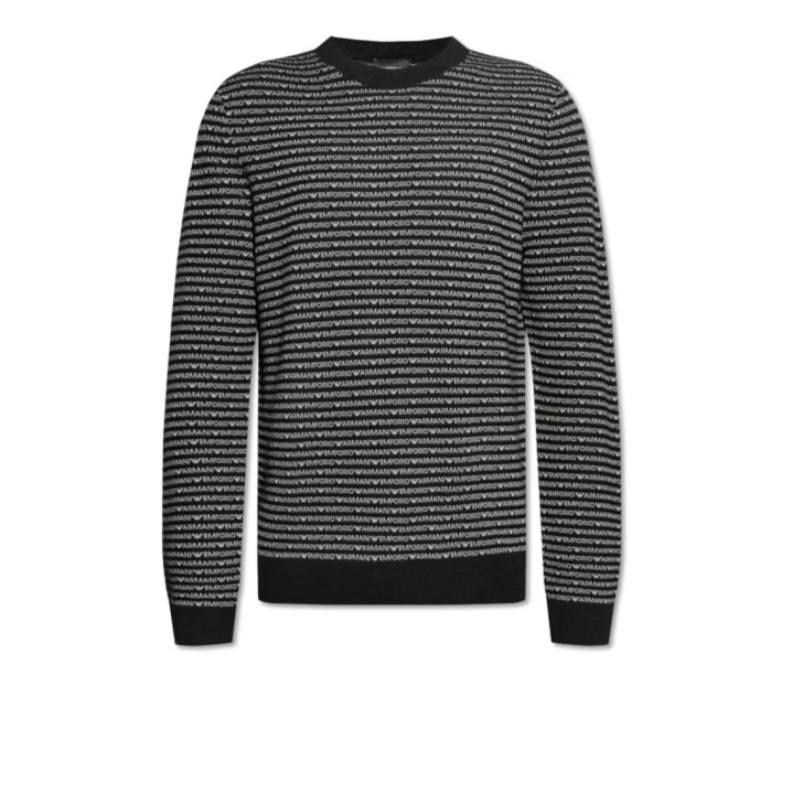 EMPORIO ARMANI PULLOVER BLACK CON LOGO LETTERING ALL OVER