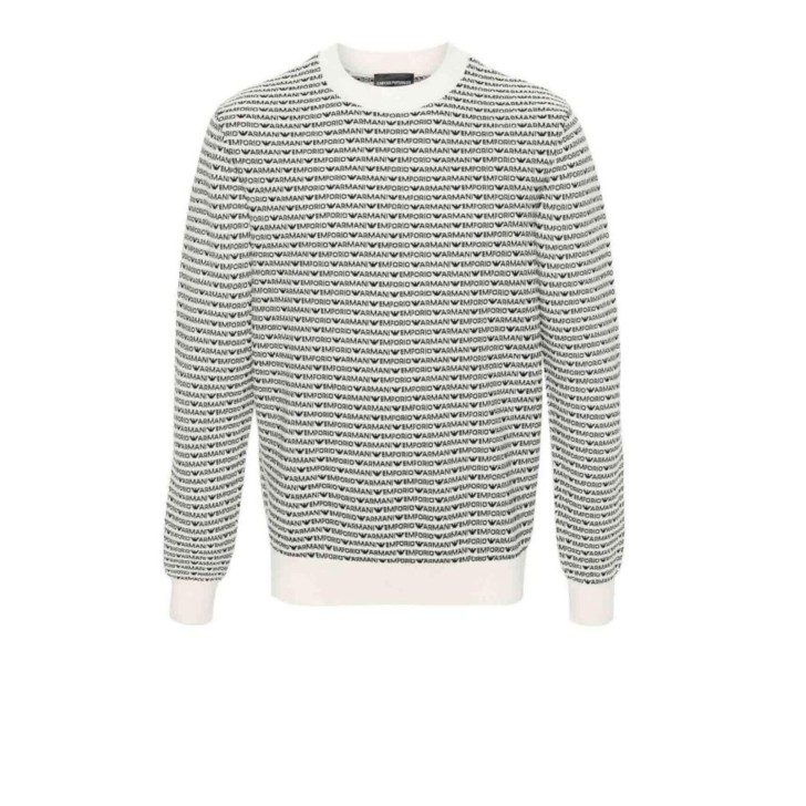 EMPORIO ARMANI PULLOVER WHITE CON LOGO LETTERING ALL OVER BLACK 