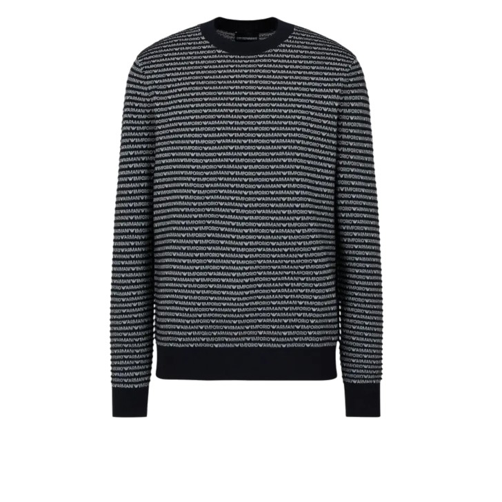 EMPORIO ARMANI PULLOVER BLU NAVY CON LOGO LETTERING ALL OVER