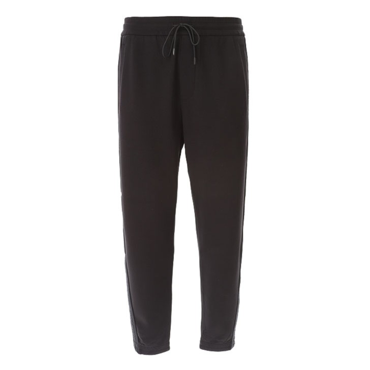 EMPORIO ARMANI TROUSER JOGGER BLACK CON BANDE CON LOGO LETTERING TONO SU TONO	