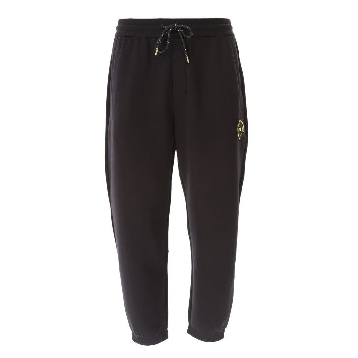 EMPORIO ARMANI TROUSER JOGGER BLACK CON PATCH CON LOGO LETTERING E LOGO AQUILA GOLD RICAMATO