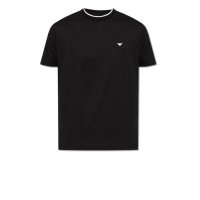 EMPORIO ARMANI T-SHIRT A MANICA CORTA IN COTONE BLACK CON LOGO AQUILA E LOGO LETTERING 