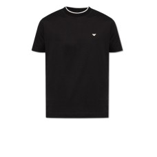 EMPORIO ARMANI T-SHIRT A MANICA CORTA IN COTONE BLACK CON LOGO AQUILA E LOGO LETTERING 