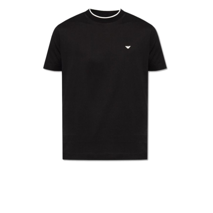 EMPORIO ARMANI T-SHIRT A MANICA CORTA IN COTONE BLACK CON LOGO AQUILA E LOGO LETTERING 