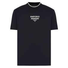 EMPORIO ARMANI T-SHIRT BLU NAVY IN COTONE CON LOGO LETTERING WHITE