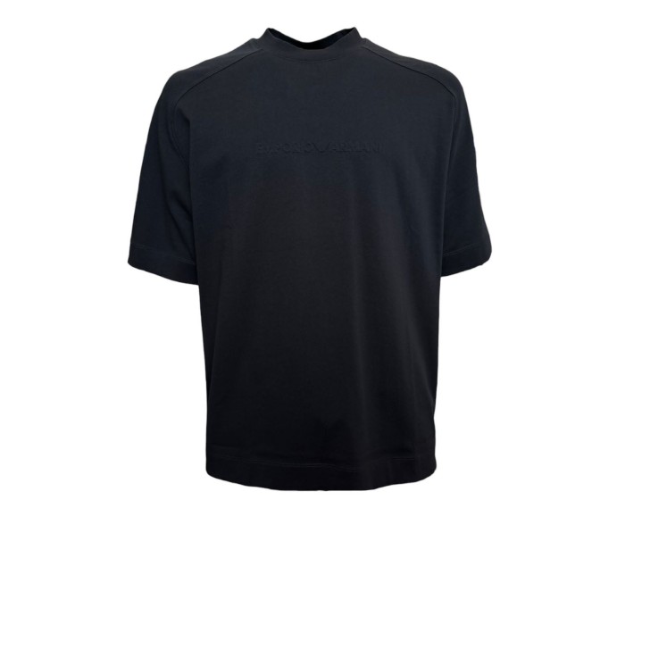 EMPORIO ARMANI T-SHIRT A MANICA CORTA IN COTONE BLU NAVY CON LOGO LETTERING