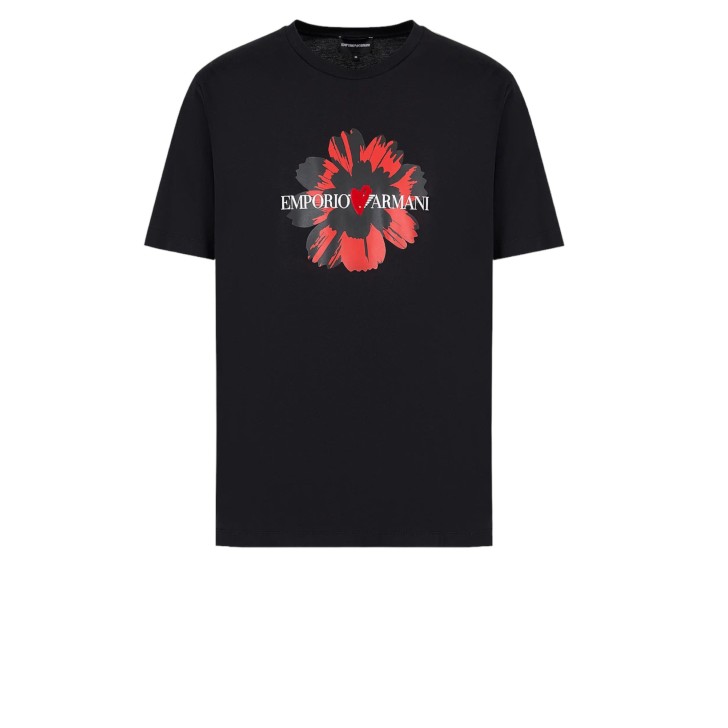 EMPORIO ARMANI T-SHIRT BLACK A MANICA CORTA CON MAXI STAMPA MON AMOUR E LOGO LETTERING