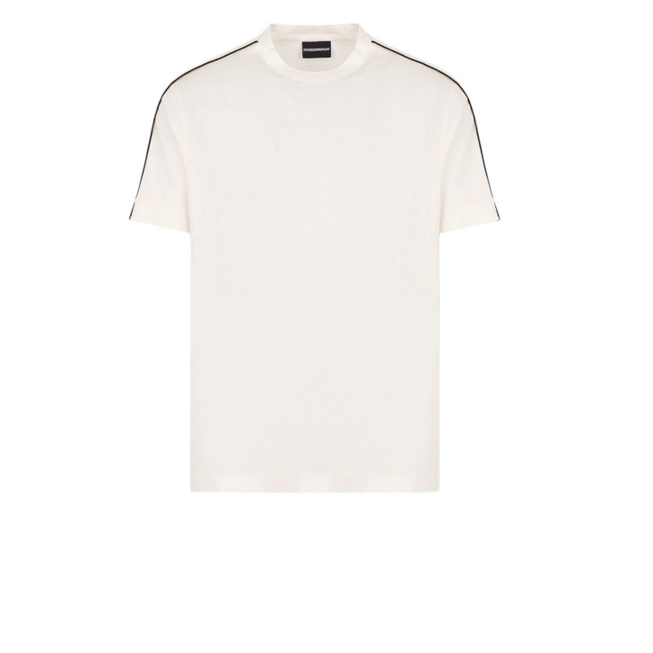 EMPORIO ARMANI T-SHIRT IN LYOCELL A MANICA CORTA CON BANDE CON LOGO LETTERING ALL OVER TONO SU TONO	