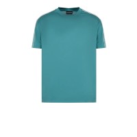 EMPORIO ARMANI T-SHIRT IN LYOCELL VERDE ACQUA A MANICA CORTA CON BANDE CON LOGO LETTERING ALL OVER TONO SU TONO	