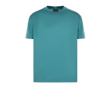 EMPORIO ARMANI T-SHIRT IN LYOCELL VERDE ACQUA A MANICA CORTA CON BANDE CON LOGO LETTERING ALL OVER TONO SU TONO	