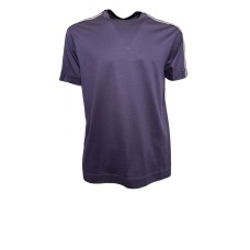 EMPORIO ARMANI T-SHIRT IN LYOCELL VIOLA A MANICA CORTA CON BANDE CON LOGO LETTERING ALL OVER TONO SU TONO	