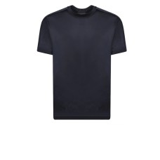 EMPORIO ARMANI T-SHIRT IN LYOCELL BLU NAVY A MANICA CORTA CON BANDE CON LOGO LETTERING ALL OVER TONO SU TONO	