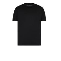 EMPORIO ARMANI T-SHIRT IN LYOCELL BLACK A MANICA CORTA CON BANDE CON LOGO LETTERING ALL OVER TONO SU TONO