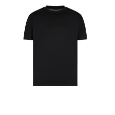 EMPORIO ARMANI T-SHIRT IN LYOCELL BLACK A MANICA CORTA CON BANDE CON LOGO LETTERING ALL OVER TONO SU TONO