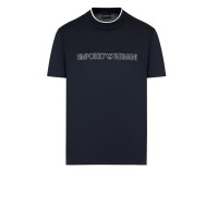 EMPORIO ARMANI T-SHIRT A MANICA CORTA BLU NAVY CON LOGO LETTERING