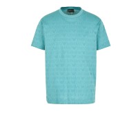EMPORIO ARMANI T-SHIRT A MANICA CORTA VERDE ACQUA CON LOGO LETTERING ALL OVER