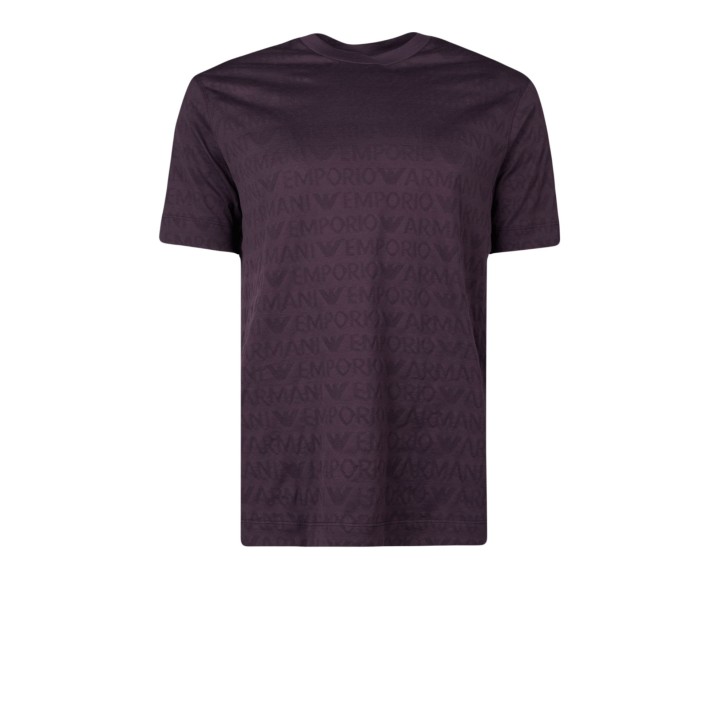 EMPORIO ARMANI T-SHIRT A MANICA CORTA VIOLA CON LOGO LETTERING ALL OVER	