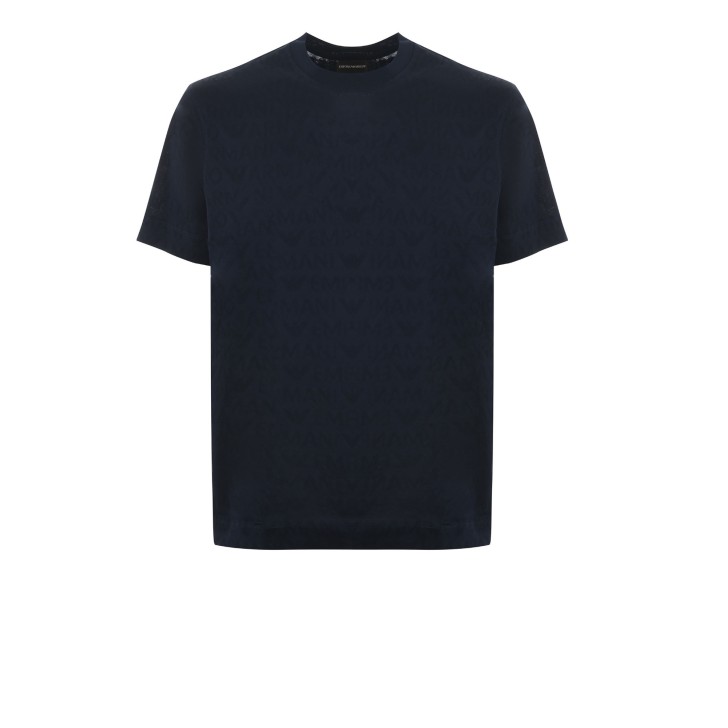 EMPORIO ARMANI T-SHIRT A MANICA CORTA BLU NAVY CON LOGO LETTERING ALL OVER	
