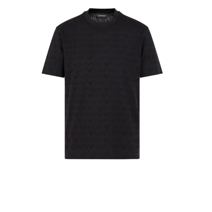EMPORIO ARMANI T-SHIRT A MANICA CORTA BLACK CON LOGO LETTERING ALL OVER	