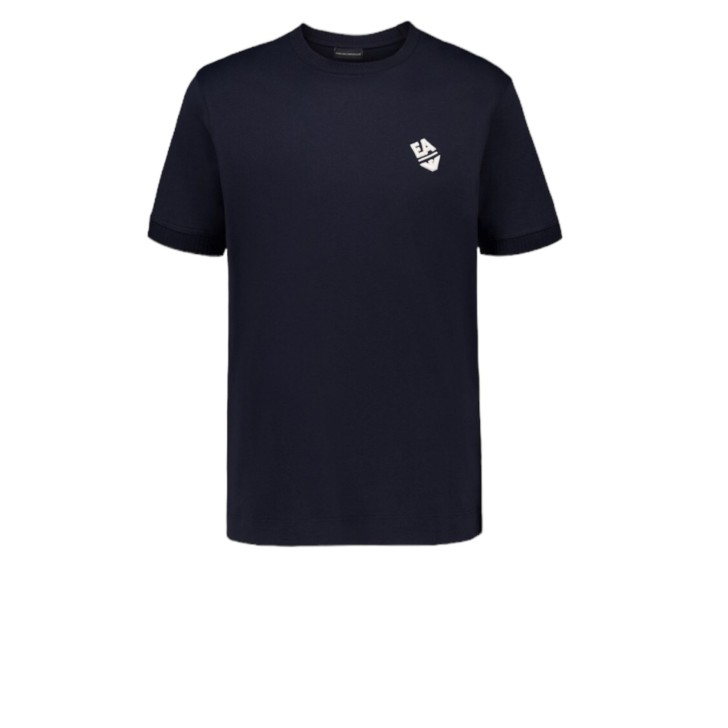 EMPORIO ARMANI T-SHIRT IN COTONE BLU NAVY A MANICA CORTA CON LOGO EA E AQUILA RICAMATO	
