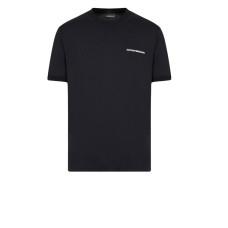 EMPORIO ARMANI T-SHIRT BLU NAVY A MANICA CORTA CON LOGO LETTERING RICAMATO