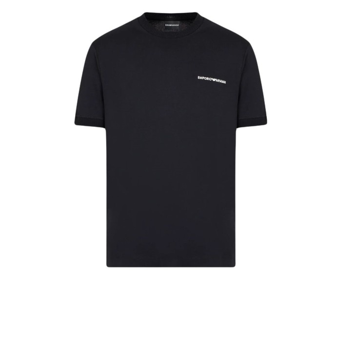 EMPORIO ARMANI T-SHIRT BLU NAVY A MANICA CORTA CON LOGO LETTERING RICAMATO