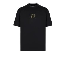 EMPORIO ARMANI T-SHIRT BLACK A MANICA CORTA CON PATCH CON AQUILA E LOGO LETTERING GOLD 