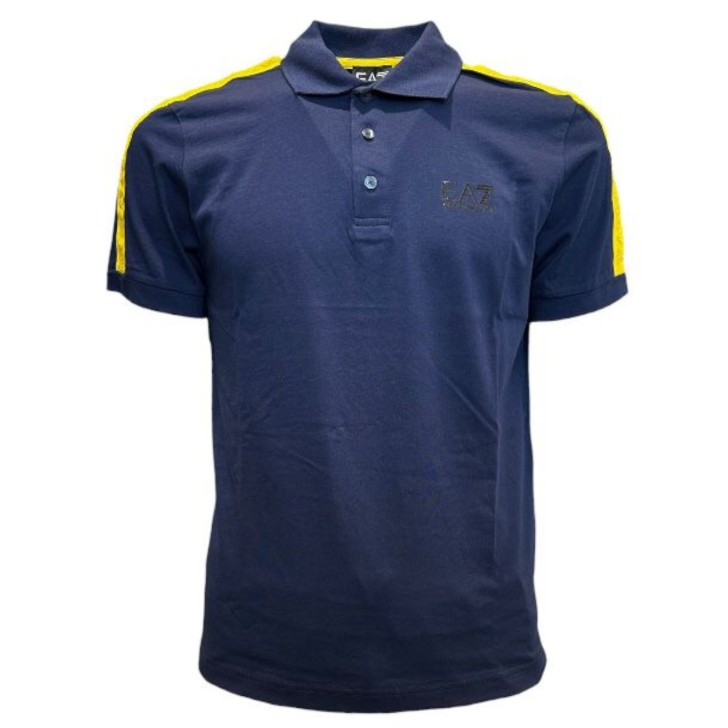 EA7 EMPORIO ARMANI POLO BLU CON BANDE LOGATE 