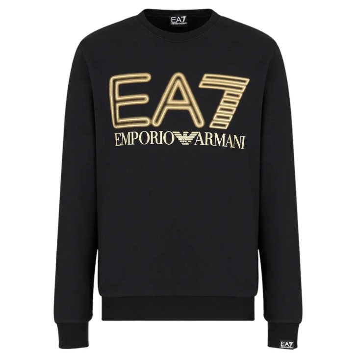 EA7 EMPORIO ARMANI FELPA NERA DA UOMO CON LOGO ORO 
