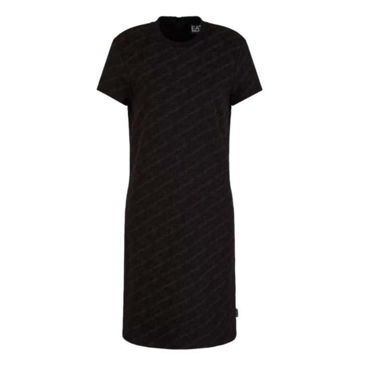 EA7 Emporio Armani vestito nero con stampa all over da donna