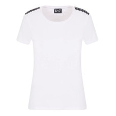 EA7 Emporio Armani t-shirt bianca con bande logate da Donna