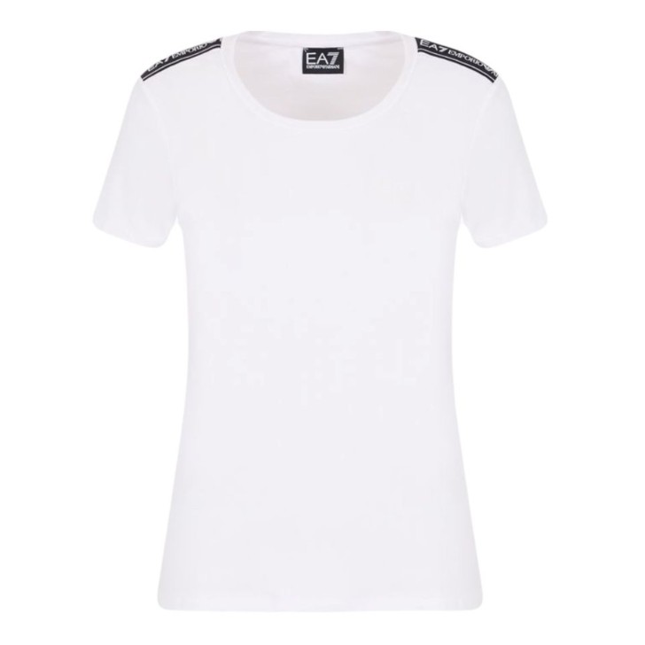 EA7 Emporio Armani t-shirt bianca con bande logate da Donna
