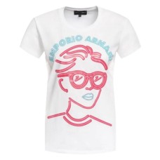 EMPORIO ARMANI T-SHIRT IN COTONE A MANICA CORTA WHITE CON MAXI STAMPA E LOGO LETTERING 