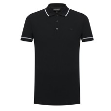 Emporio Armani Polo a manica corta Nera in cotone con logo Aquila ricamato 