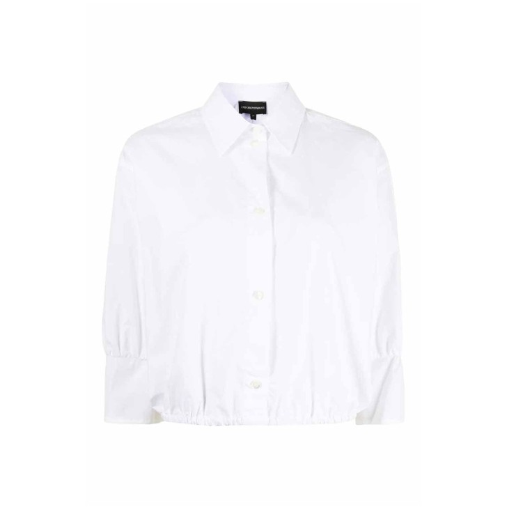 Emporio Armani Camicia Bianca con collo classico e arricciatura in vita