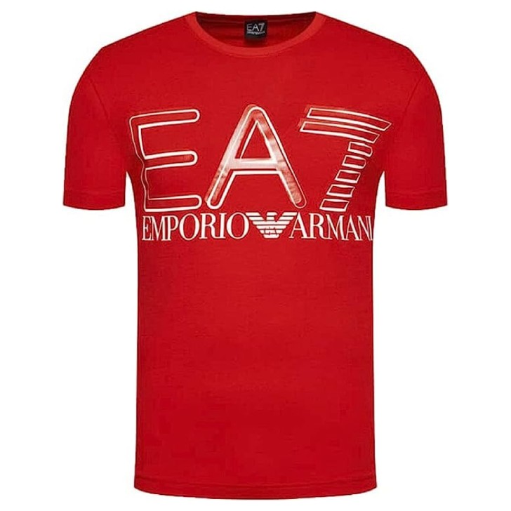 EA7 Emporio Armani T-shirt da uomo Rossa con maxi logo a contrasto