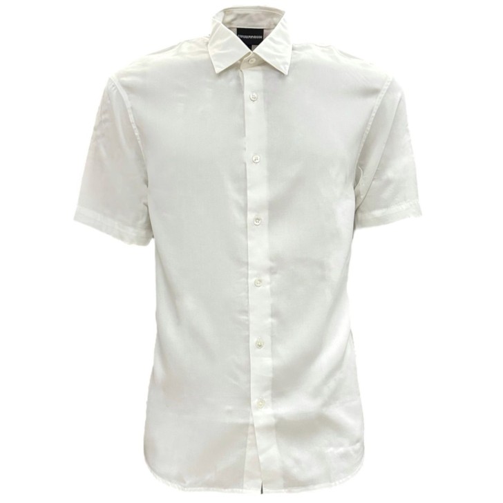 EMPORIO ARMANI CAMICIA IN LYOCELL A MANICA CORTA TOTAL WHITE 