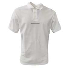 Emporio Armani Polo Bianca in cotone a manica corta con logo lettering a rilievo 