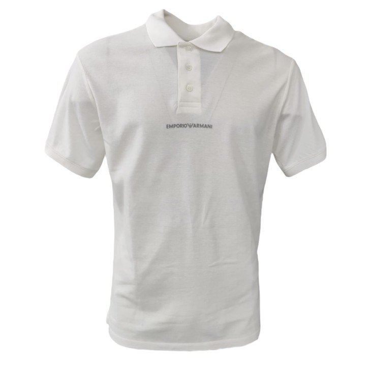 Emporio Armani Polo Bianca in cotone a manica corta con logo lettering a rilievo 