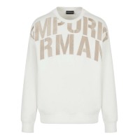 Emporio Armani Felpa Bianca in double jersey con maxi logo Lettering ricamato