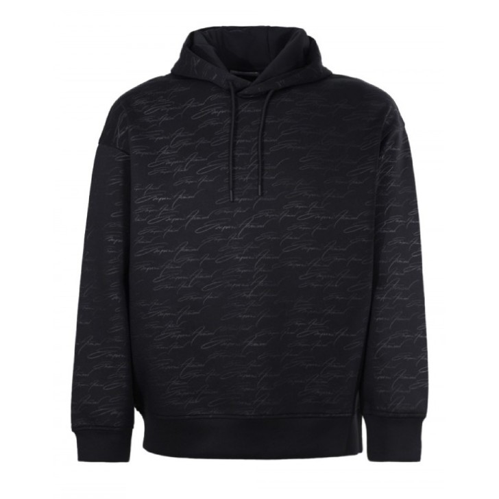 Emporio Armani Felpa con cappuccio Blu Navy con logo lettering All Over