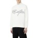 Emporio Armani Felpa Bianca in double jersey con maxi logo ricamato signature impunturato