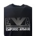 Emporio Armani T-Shirt Nera a manica corta in jersey misto cotone e Tencel con maxi logo lettering e logo Aquila Grigio